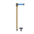 Montour Line Retractable Belt Removable Stanchion, 2ft Pol.Brass Post  9ft. Lt Blu MX530R-PB-LBL-90